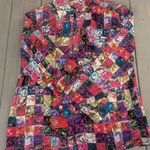 Vintage 90s Paul Stanley Silk Abstract Button Up Shirt Size 10
